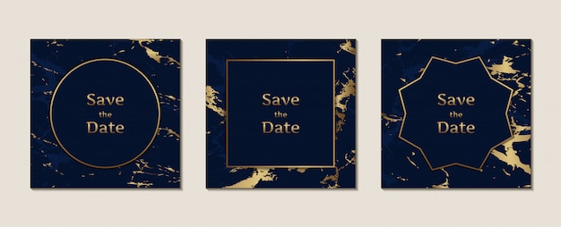 Vector dark blue marble pattern wedding invitation card