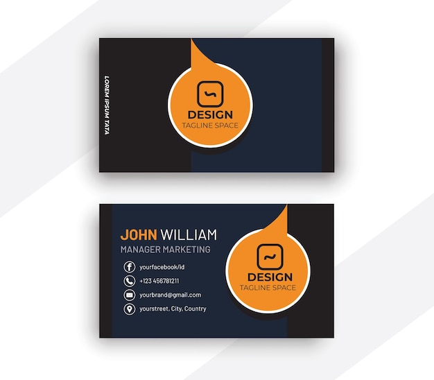 Vector dark blue  and orange business card with white circles