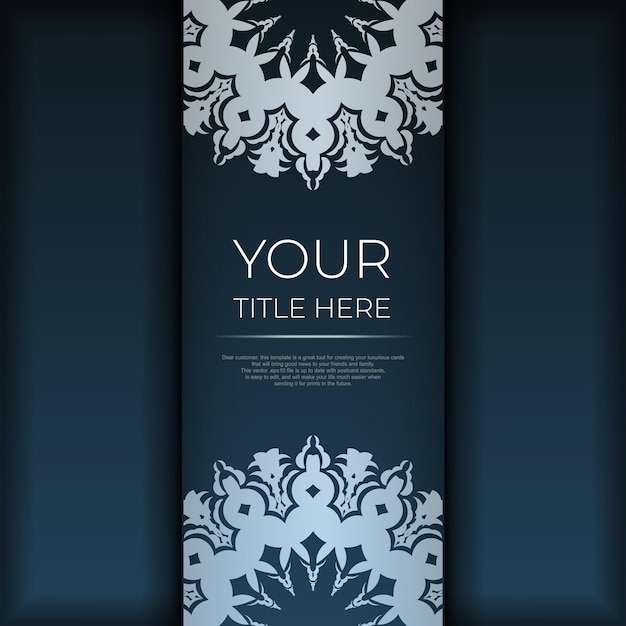 Dark blue postcard template with white abstract ornament. Elegant and classic vector elements are great for decoration.