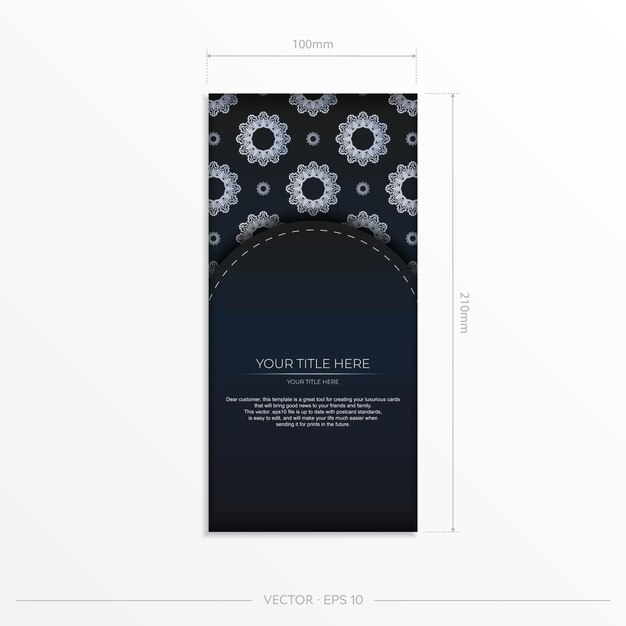 Dark blue postcard template with white abstract ornament Elegant and classic vector elements ready for print and typography