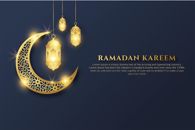 Dark Blue ramadan kareem or eid mubarak arabic with islamic ornament, lantern