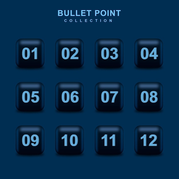 Dark blue theme modern bullet point collection premium vector