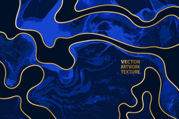 Dark blue waves and swirls with golden layers vector artwork texture