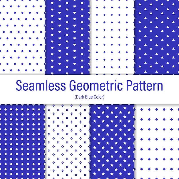 Dark Blue And White Seamless Geometric Pattern Set