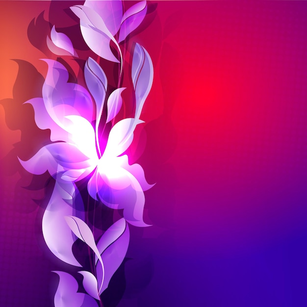 Vector dark blue with red color background with abstract silhouettes of leaves and flowers