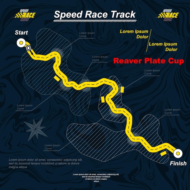 Dark blue and yellow colour race track