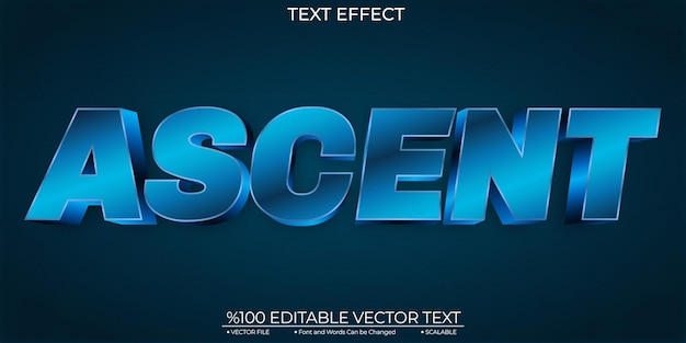 Vector dark bold blue ascent editable and scalable template vector text effect