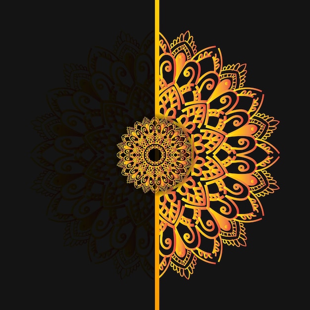 Dark brown background with an islamic mandala in arabic style