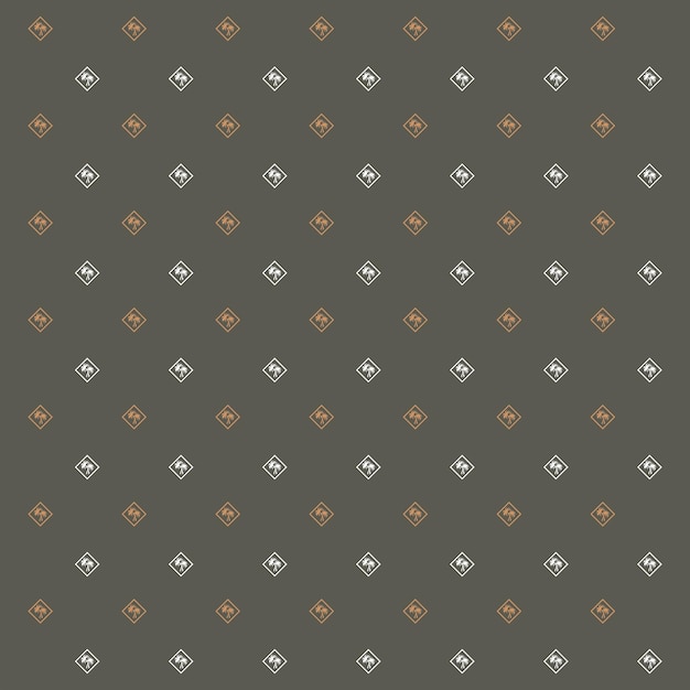 A dark brown and gold pattern with white squares and a diamond.