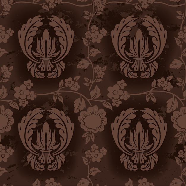 Vector dark brown repetitive floral pattern