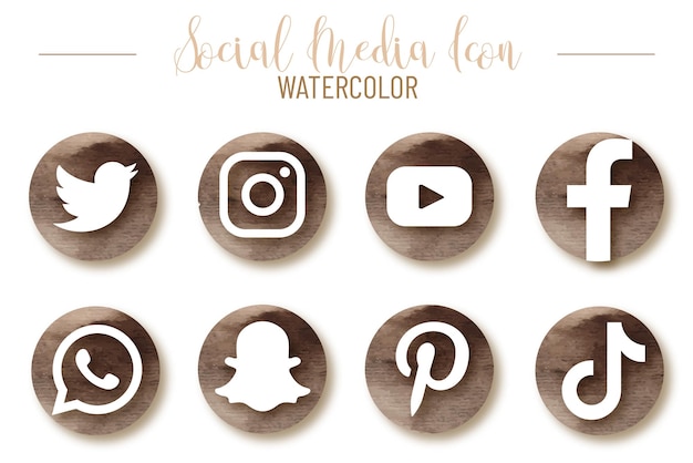 Dark brown social media icon watercolor