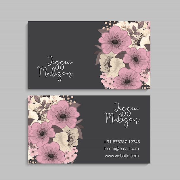 Темная визитная карточка с красивыми цветами. шаблон