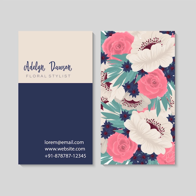 Dark business card with beautiful flowers