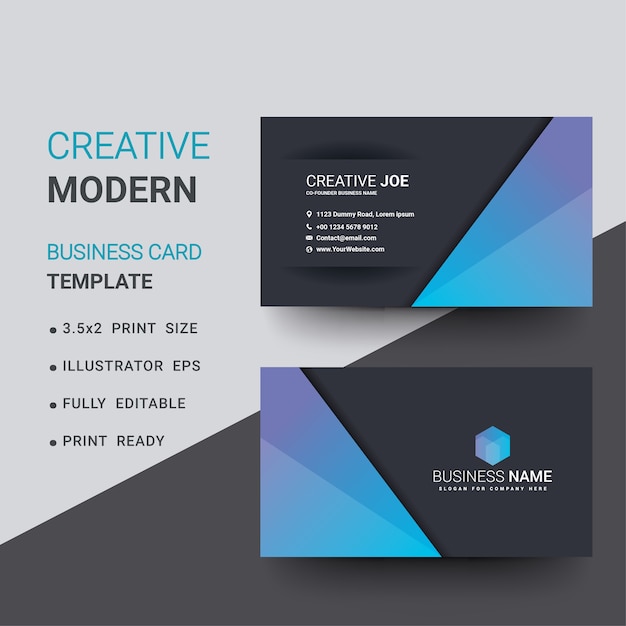 Dark business card with blue detail