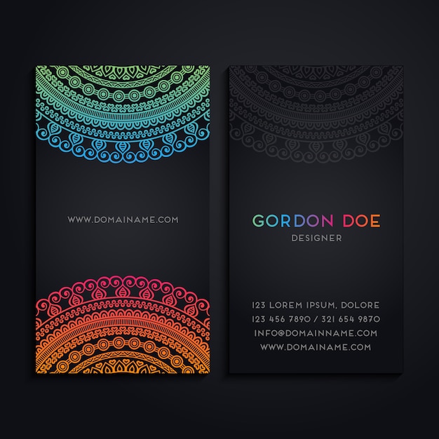 Dark business card with elegant mandalas