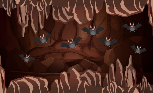 Dark cave with bats