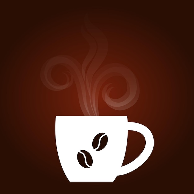 白いキャップ スチーム コーヒー豆と濃いコーヒーの背景