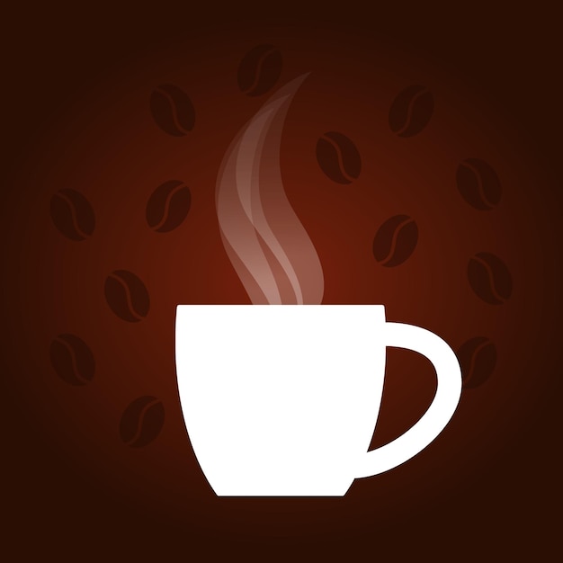 Dark coffee background with white cap steam coffee beans