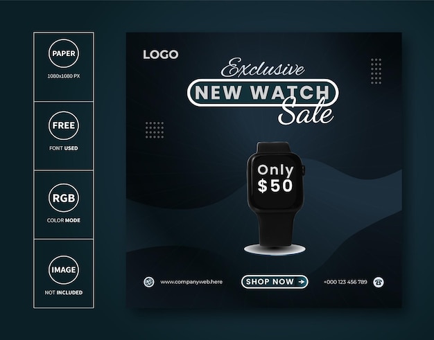 Dark color classic watch brand product social media Instagram banner post banner template