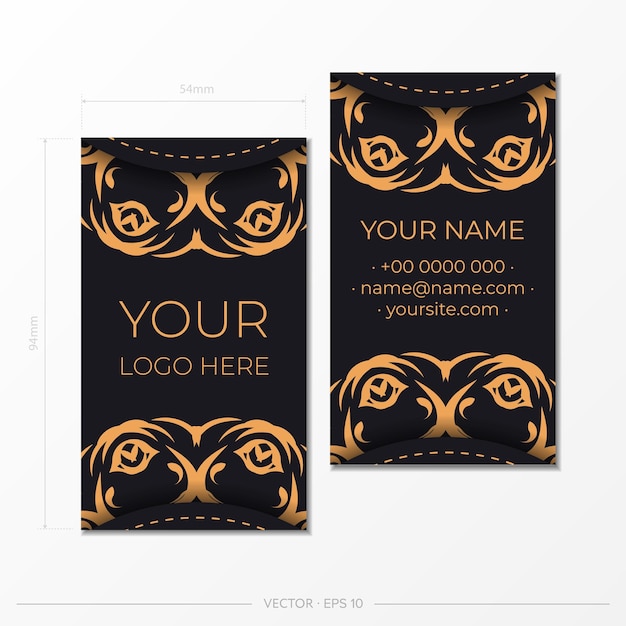 Dark colored business cards with abstract ornaments Template for print design business card with monogram patterns