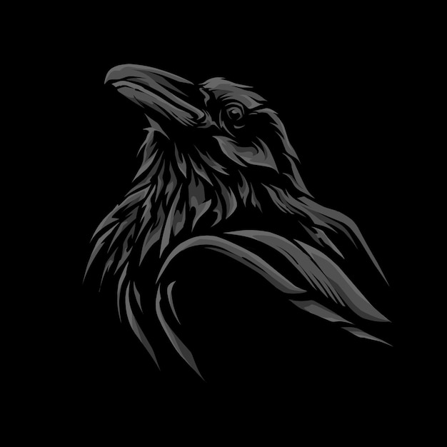 Vector dark crow head illustraton simple