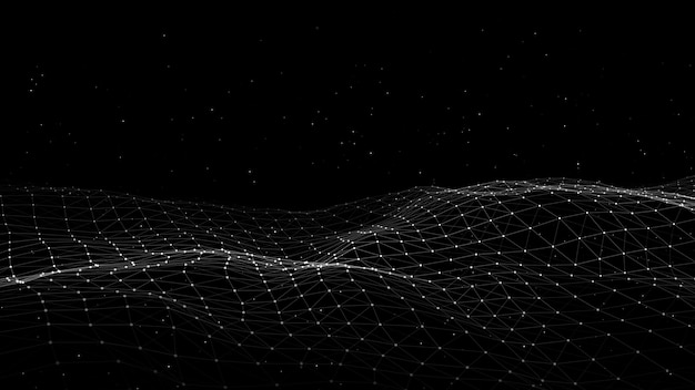 Dark cyberspace in digital background Abstract vector technology wave with motion glowing dots