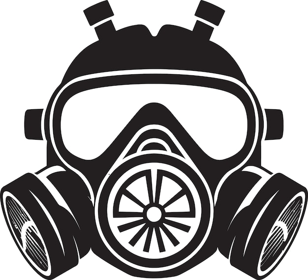 Vector dark defender vector gas mask emblem design nightfall shield black gas mask logo symbol