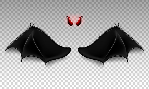 Vector dark devil dracula vampire dragon or bat wings and red glossy horns daemon's realistic costume