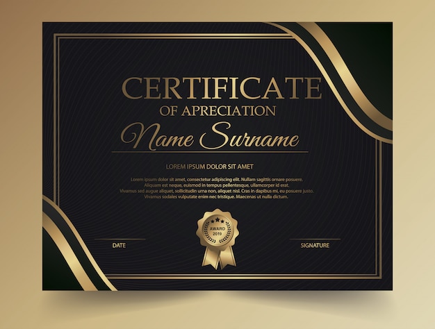 Dark diploma certificate creative design with award symbol