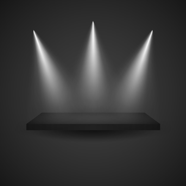 Vector dark empty display shelf with spotlights