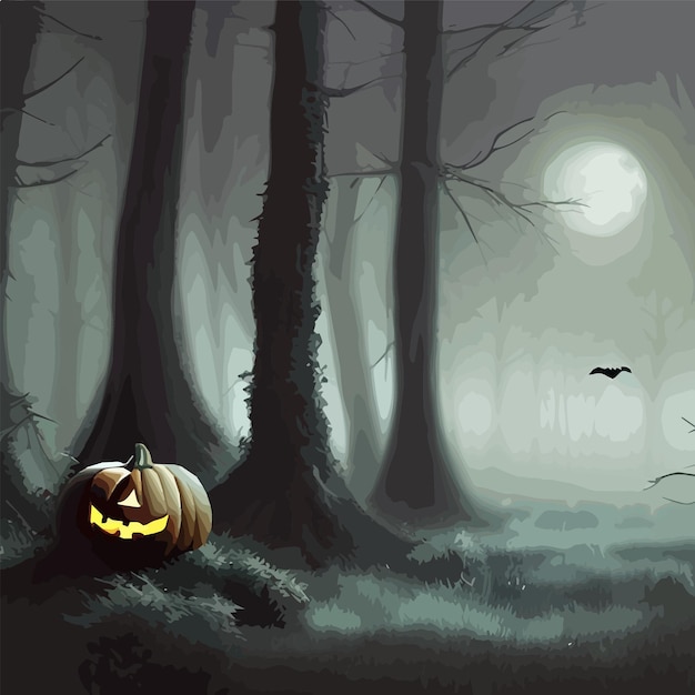 Dark forest halloween background with bats trees halloween purple violet template vector