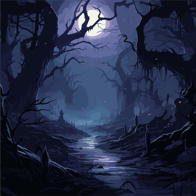 Una foresta oscura con una luna piena sfondo del gioco paesaggio videogioco fantasy carta da parati montagna