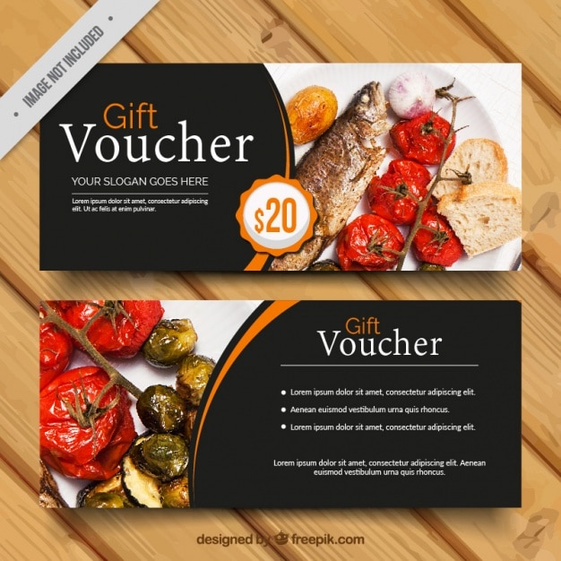 Vector dark gift voucher with orange details