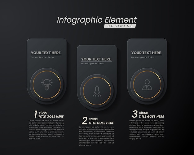 성공위한 단계와 다크 골드 우아한 Infographic 3d 템플릿. 선 요소 아이콘으로 프리젠 테이션.