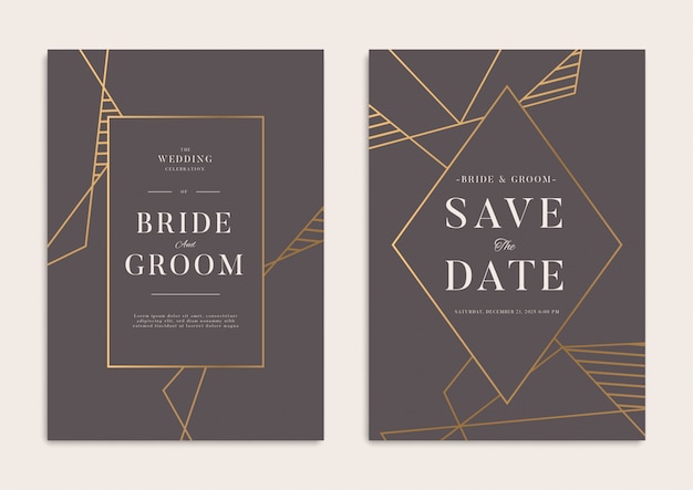 Dark Gold Geometrical Wedding Invitation