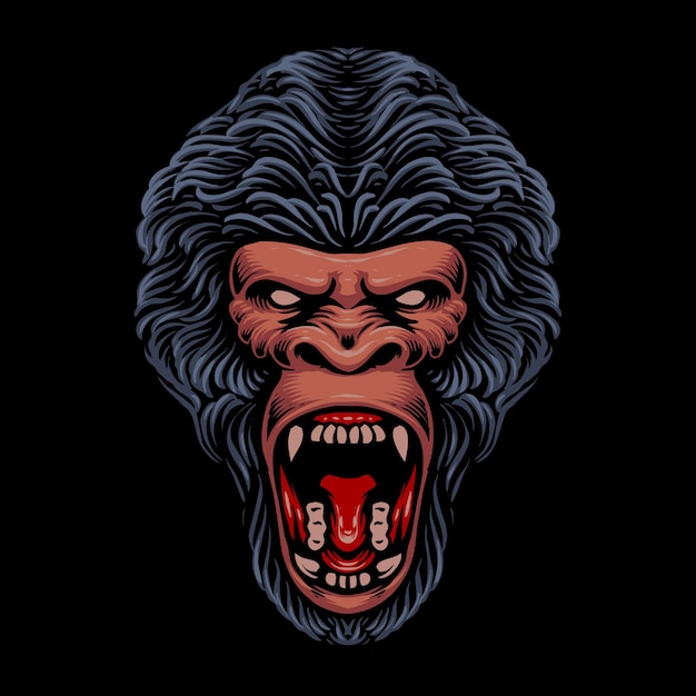 Vector dark gorilla head isolated on black