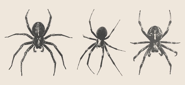 dark gothic halftone spiders set retro photocopy effect collage elements for mixed media design