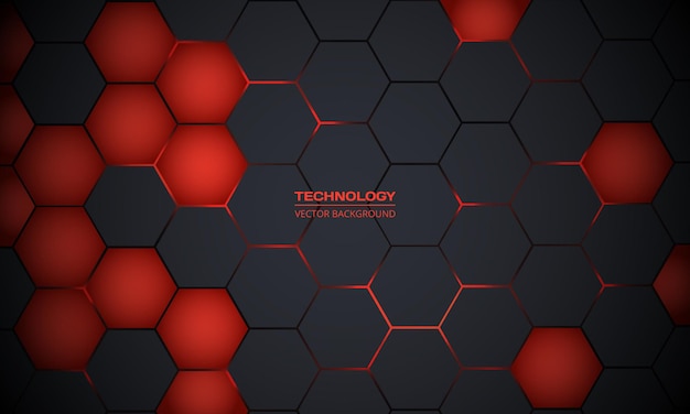 Vector dark gray and red hexagonal abstract technology background