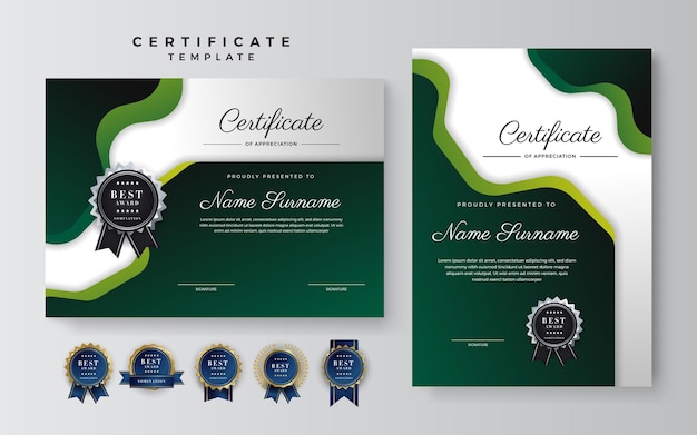 Dark green and black certificate of achievement border template with luxury badge and modern line pattern For award business and education needs