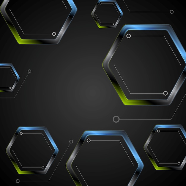 Dark green blue geometric hexagons background Vector black technology graphic design