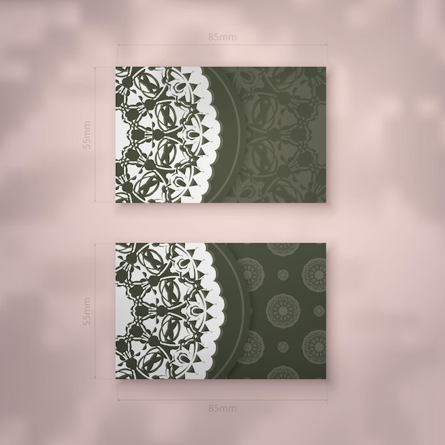 개성을 위한 인도 흰색 패턴이 있는 짙은 녹색 명함 템플릿.