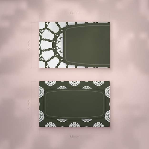 Dark green business card with luxurious white pattern for your brand.