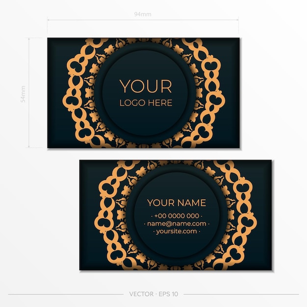 Dark green business cards template Decorative business card ornaments oriental pattern illustration