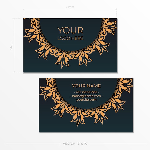 Dark green Business cards with decorative ornaments business cards oriental pattern illustration Ready to print meet the requirements of the printing house