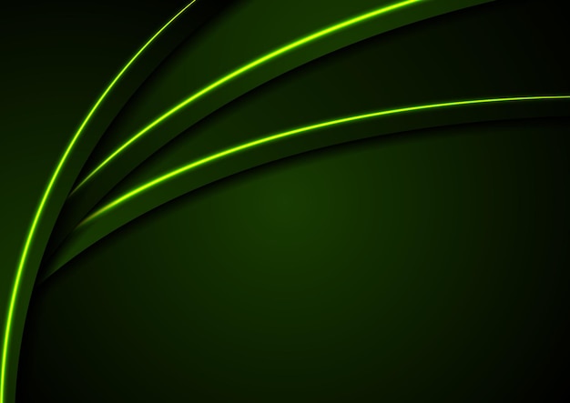Темно-зеленый корпоративный фон со светящимися неоновыми линиями Векторный дизайн