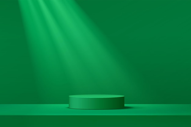 Dark green cylinder pedestal podium green empty room shadow rendering 3d