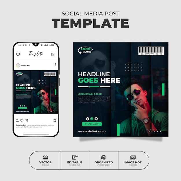 Dark Green Dynamic Fashion Sale Social Media Instagram Post Banner Template