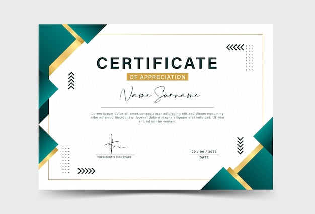 Vector dark green and gold geometric effect achievement certificate template halftone frame