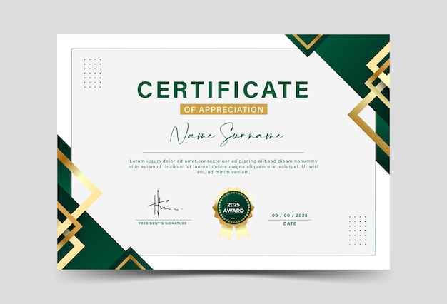 Vector dark green and gold geometric effect achievement certificate template pattern effect