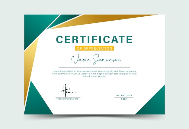 Dark green and gold geometric effect achievement certificate template Vector blank design pattern